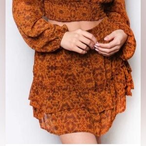 Live to be Spoiled Two Tiered Ruffled Skirt Size Medium Brown and Rust Color NWT